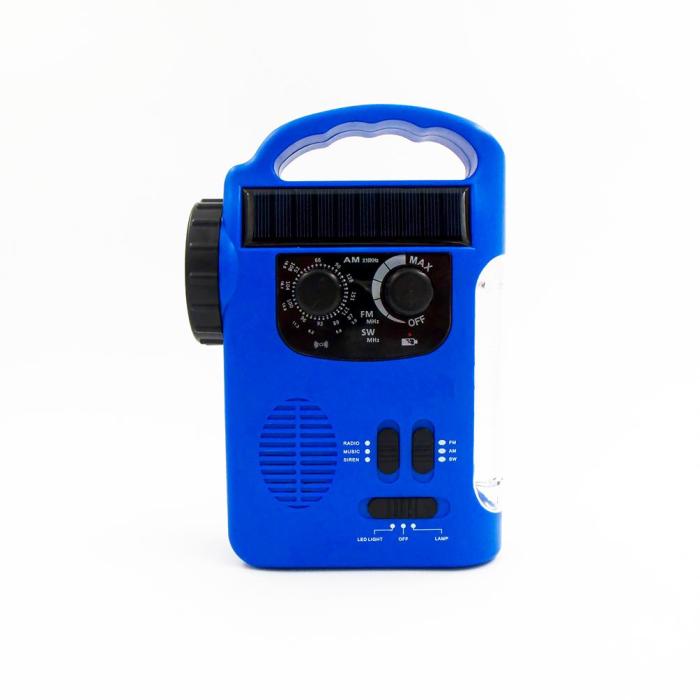 UTGATT5 - Vev-radio 1200mAh Powerbank med Solceller och LED Lampa - Blå