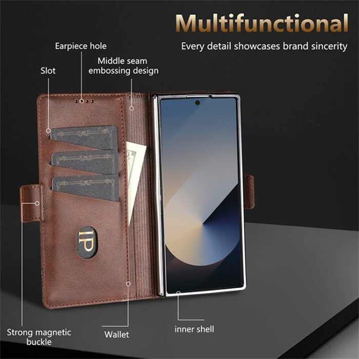AZNS - AZNS Galaxy Z Fold 7 Plånboksfodral Cowhide Läder - Coffee