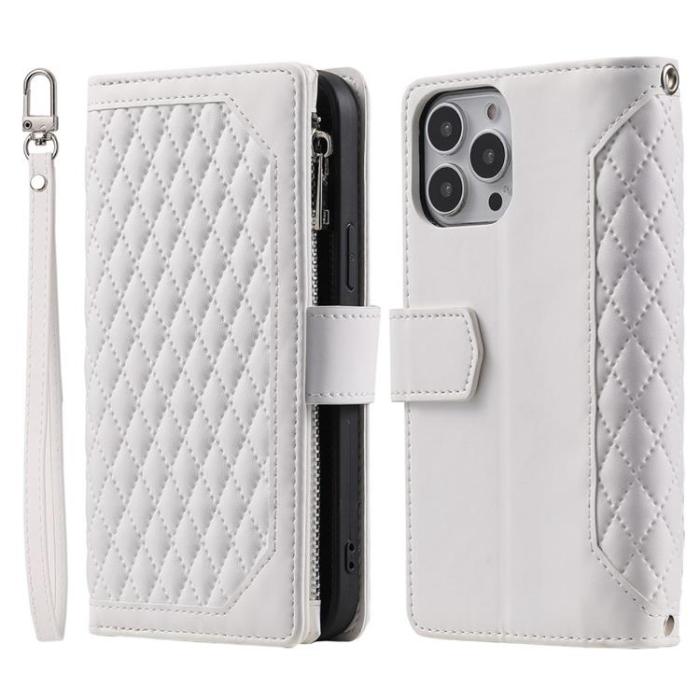 A-One Brand - iPhone 13 Pro Plånboksfodral Rhombus Grid - Vit