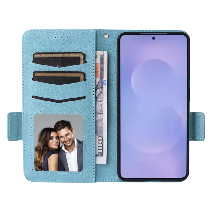 A-One Brand - Galaxy S26/S26 Pro Plånboksfodral Litchi Läder med Rem - Babyblå