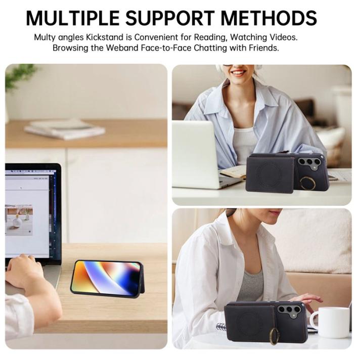 OEM - Mobilfodral för Samsung Galaxy S26 Konstläder + TPU med Kickstand - Svart