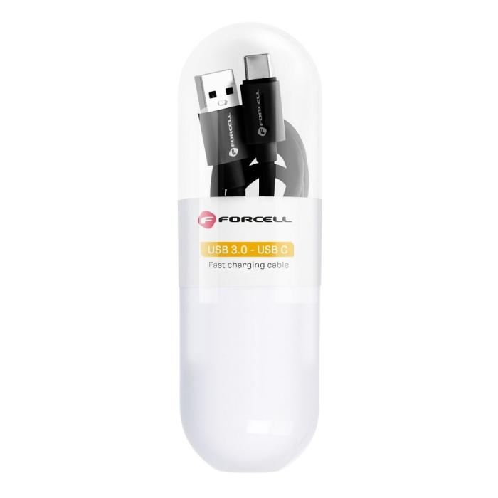 Forcell - FORCELL USB-C till USB-A kabel 3.0 3A C398 TUBE svart 1m
