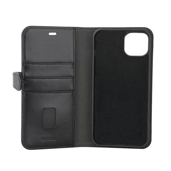 BUFFALO - BUFFALO äkta läder iPhone 15 Plus Plånboksfodral 3 Kort Magsafe - Svart