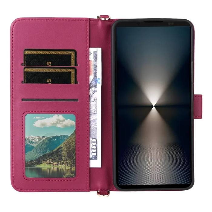 A-One Brand - Sony Xperia 1 VII Plånboksfodral Kickstand med Axelrem - Rosa