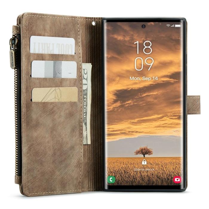 Caseme - CASEME Konstläder Plånboksfodral för Samsung Galaxy S24 Ultra - Brun