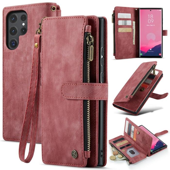 Caseme - CASEME Konstläder Plånboksfodral för Samsung Galaxy S24 Ultra Röd