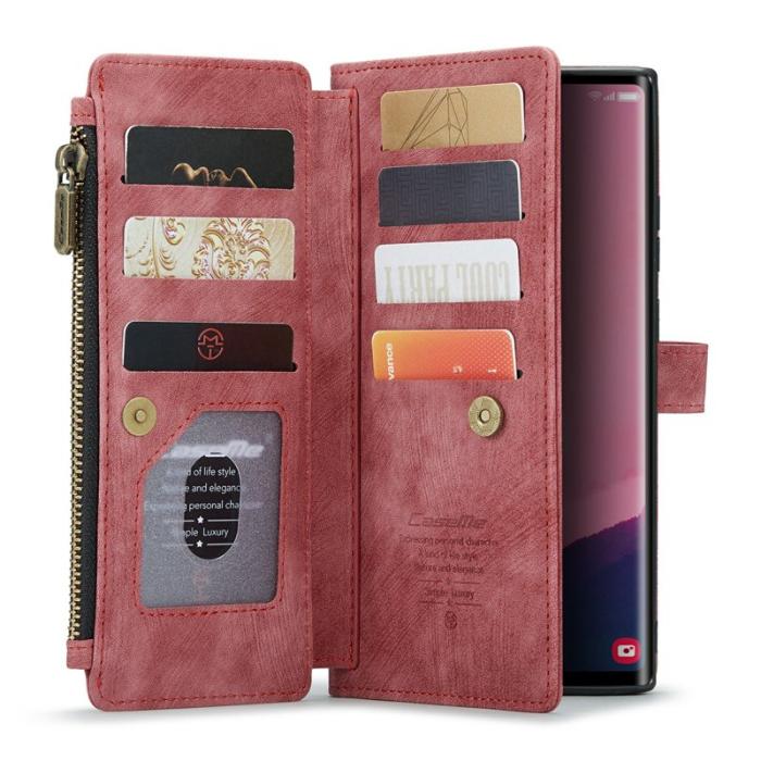 Caseme - CASEME Konstläder Plånboksfodral för Samsung Galaxy S24 Ultra Röd
