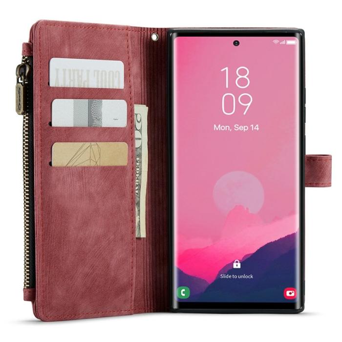 Caseme - CASEME Konstläder Plånboksfodral för Samsung Galaxy S24 Ultra Röd