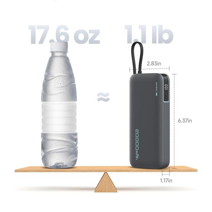 Cuktech - Cuktech Powerbank 20000 mAh 55W med Integrerad Kabel - Vit