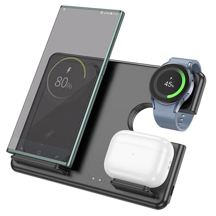 Hoco - HOCO 3-in-1 Trådlös laddare Samsung - Galaxy Watch - Hörlurar - Svart