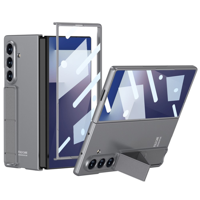 GKK - Galaxy Z Fold 7 Mobilskal Kickstativ Med Härdat glas - Grå