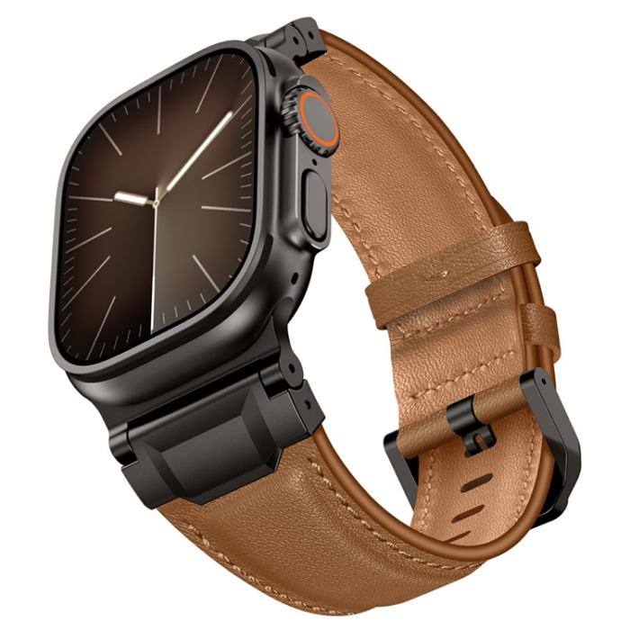 A-One Brand - Apple Watch (42/44/45/46/49mm) Armband Cowhide Läder - Nappa brun