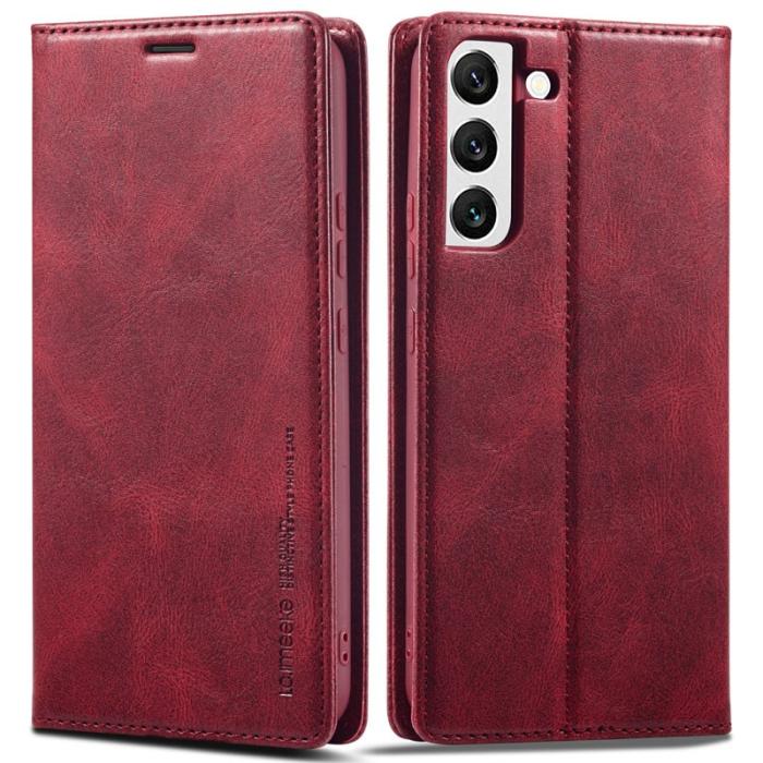 LC.imeeke - LC.IMEEKE för Samsung Galaxy S22 5G Plånboksfodral Konstläder - Röd