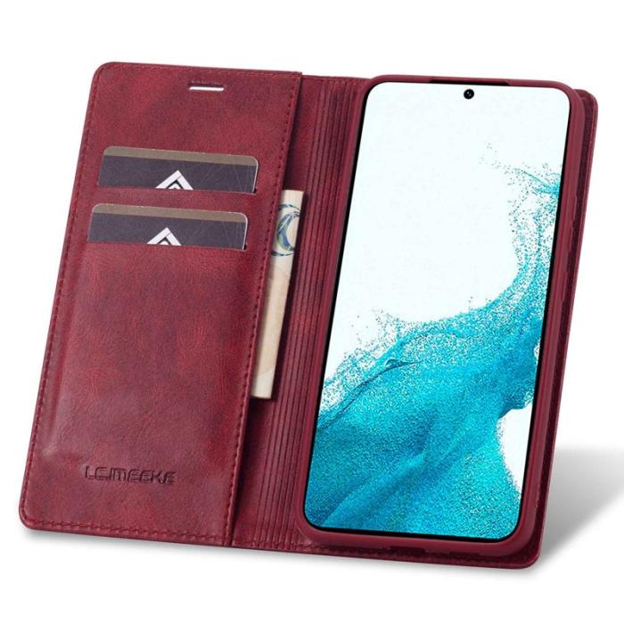 LC.imeeke - LC.IMEEKE för Samsung Galaxy S22 5G Plånboksfodral Konstläder - Röd