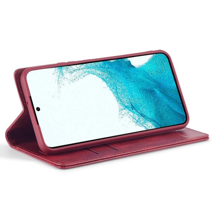 LC.imeeke - LC.IMEEKE för Samsung Galaxy S22 5G Plånboksfodral Konstläder - Röd