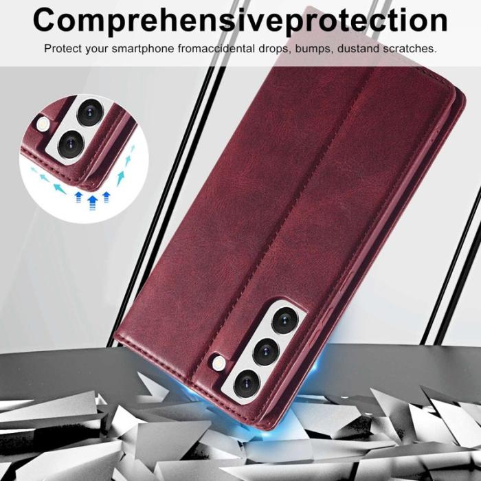 LC.imeeke - LC.IMEEKE för Samsung Galaxy S22 5G Plånboksfodral Konstläder - Röd