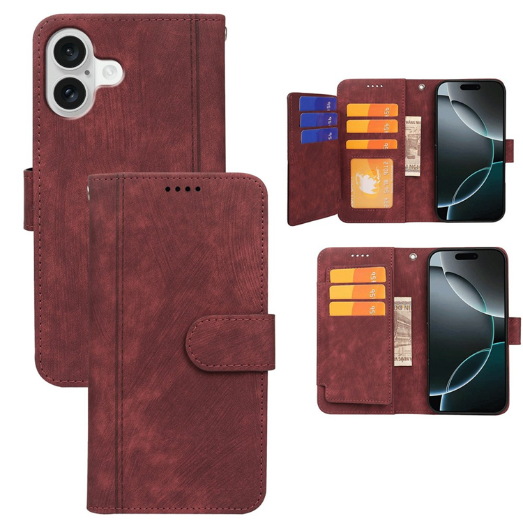 iPhone 17 Plånboksfodral Line Pattern Läder - Röd | 2353 | AlltMobil