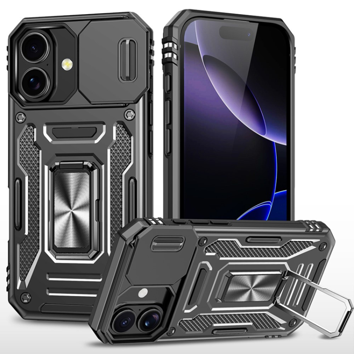 A-One Brand - iPhone 17 Mobilskal Kickstand Lens Lid - Svart