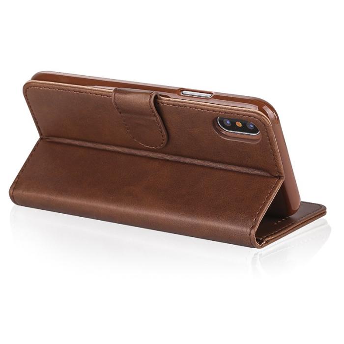 LC.imeeke - LC.IMEEKE Wallet Stand Mobilskal KonstLäder - Brun för iPhone X/10