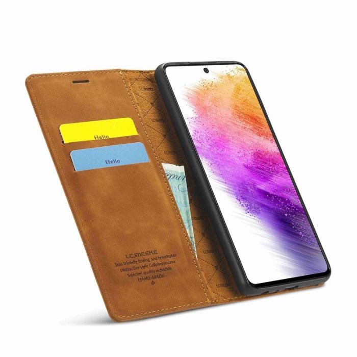 LC.imeeke - LC.IMEEKE Style Konstläder Plånboksfodral Samsung Galaxy A73 5G - Brun