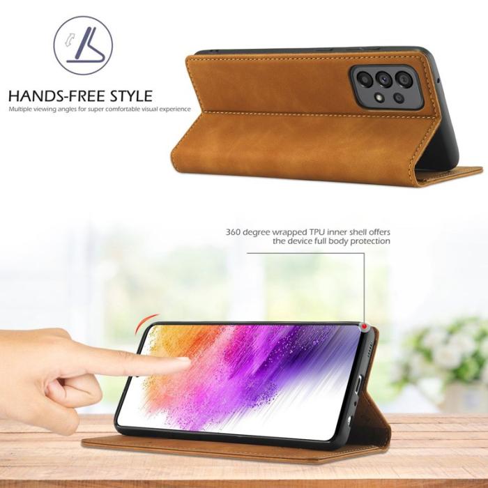 LC.imeeke - LC.IMEEKE Style Konstläder Plånboksfodral Samsung Galaxy A73 5G - Brun