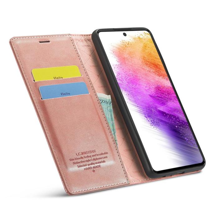 LC.imeeke - LC.IMEEKE Style Plånboksfodral Samsung Galaxy A73 5G - Konstläder - Rosa