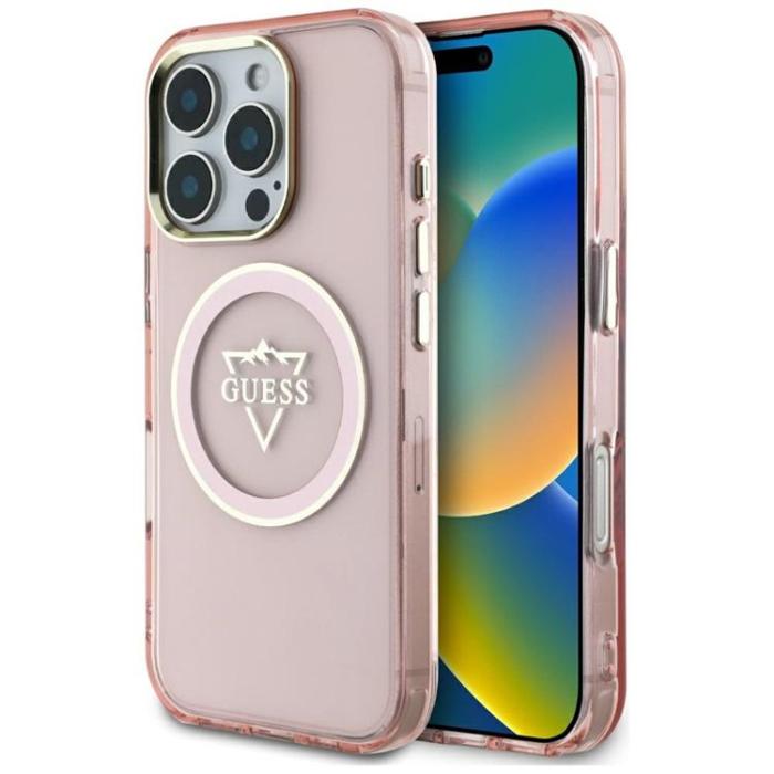 Guess - Guess iPhone 16 Pro Mobilskal MagSafe IML Mountain Logo - Rosa