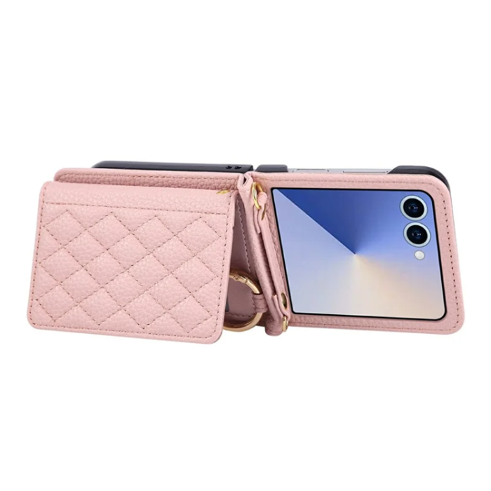 A-One Brand - Galaxy Z Flip 7 5G Mobilskal Korthållare Kickstand Rhombus - Rosa