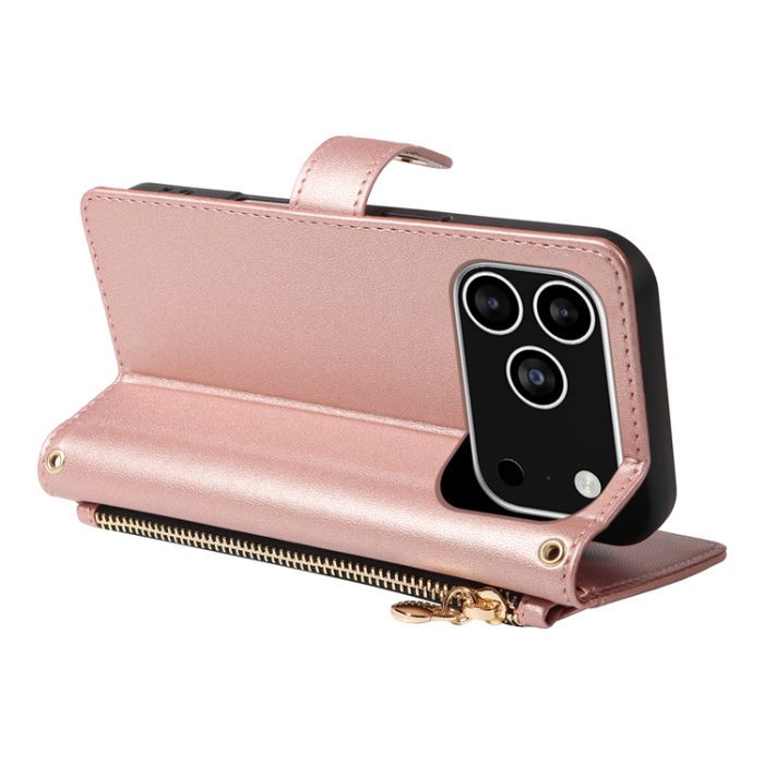 A-One Brand - iPhone 17 Pro Plånboksfodral Rhombus Läder - Roséguld