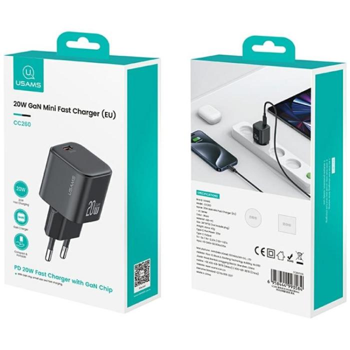 USAMS - USAMS Snabbladdare 20W USB-C Med Lightning Kabel 1m JO Series - Vit