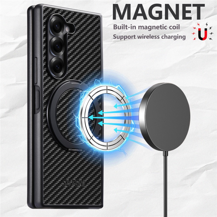 SUTENI - Suteni Galaxy Z Fold 6 Mobilskal MagSafe Carbon Fiber - Svart