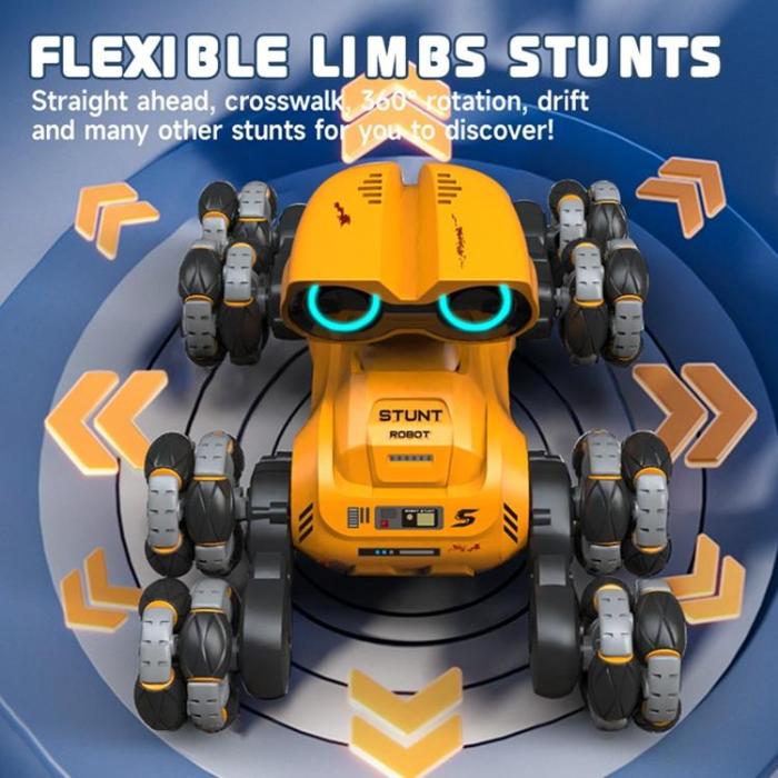 OEM - 8 Hjuls Stunt Robot RC Bil med LED-ljus Musik för Barn (Ålder 4+) YT6639 - Gul