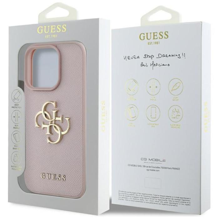 Guess - Guess iPhone 16 Pro Max Mobilskal Grained Big 4G Small Classic Logo - Rosa