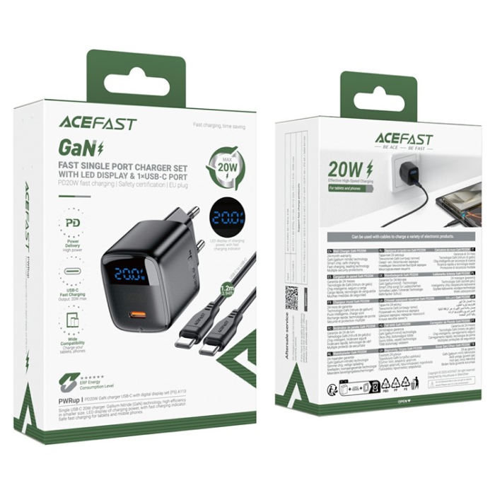 Acefast - ACEFAST Snabbladdare 20W USB-C med USB-C Kabel EU PD