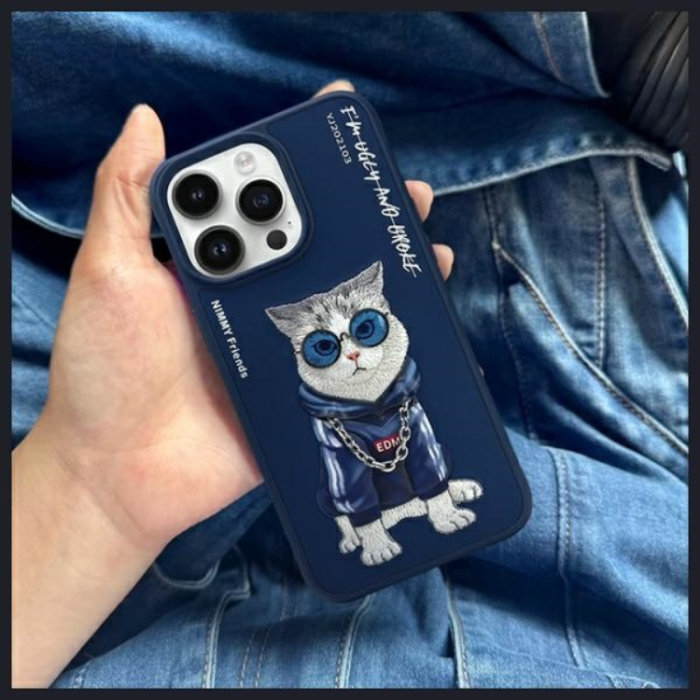 NIMMY - Nimmy iPhone 15 Pro Mobilskal Glasses Cool Cat - Blå