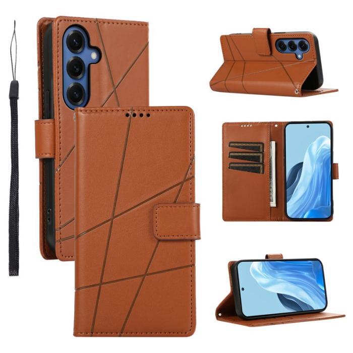 OEM - Line Samsung Galaxy S26 Fodral Imprint Läder med Handrem - Brun