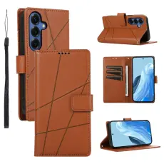 OEM - Line Samsung Galaxy S26 Fodral Imprint L&auml;der med Handrem - Brun