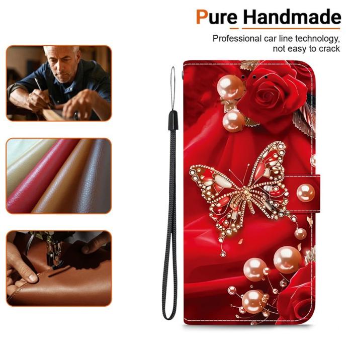 OEM - Samsung Galaxy S26 / S26 Pro Fodral Äkta Läder Ställ - Pearl Butterfly Rose