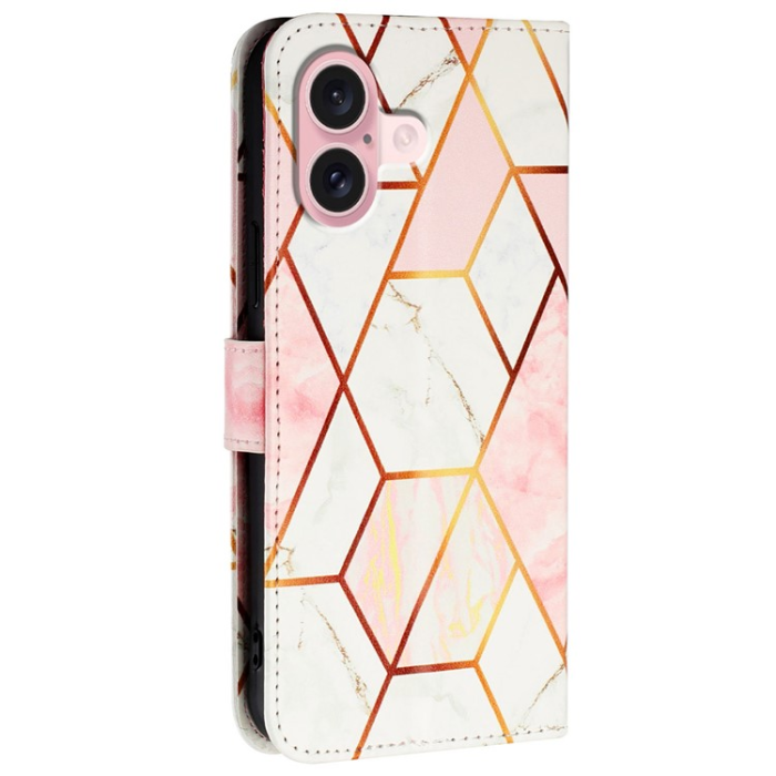 A-One Brand - iPhone 16 Plus Plånboksfodral Marble Pattern med Rem LS002