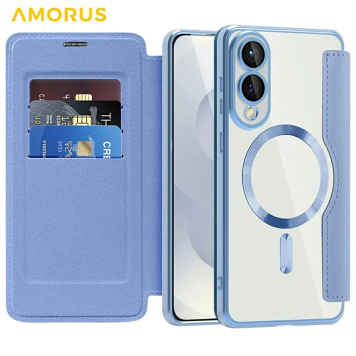 Amorus - Amorus Galaxy S25 Edge Plånboksfodral Magsafe RFID - Blå