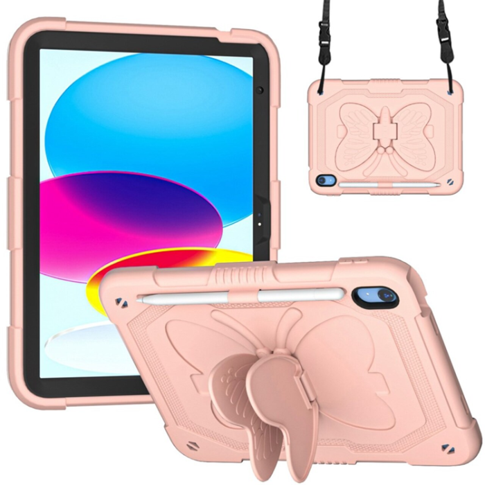 A-One Brand - iPad 10.9 (2022) Skal Butterfly Hybrid med Axelrem - Rosa