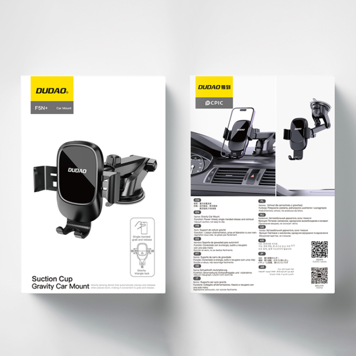 Dudao - Dudao Gravity Bilhållare för Vindruta och Instrumentbräda F5N Plus - Svart