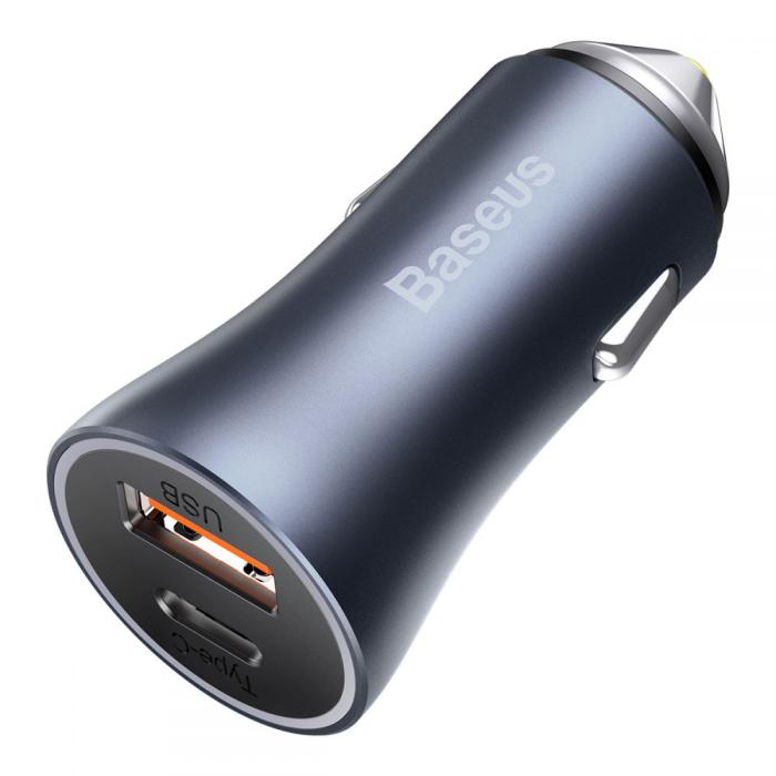 BASEUS - Baseus Golden 2-Port Bil Laddare Usb & USB-C 40w - Grå