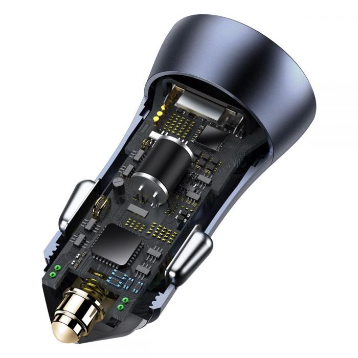 BASEUS - Baseus Golden 2-Port Bil Laddare Usb & USB-C 40w - Grå