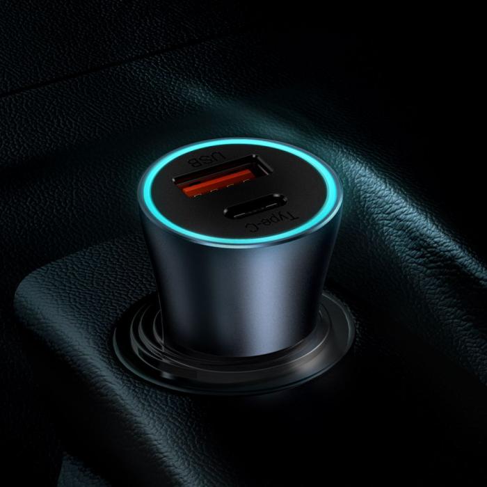 BASEUS - Baseus Golden 2-Port Bil Laddare Usb & USB-C 40w - Grå