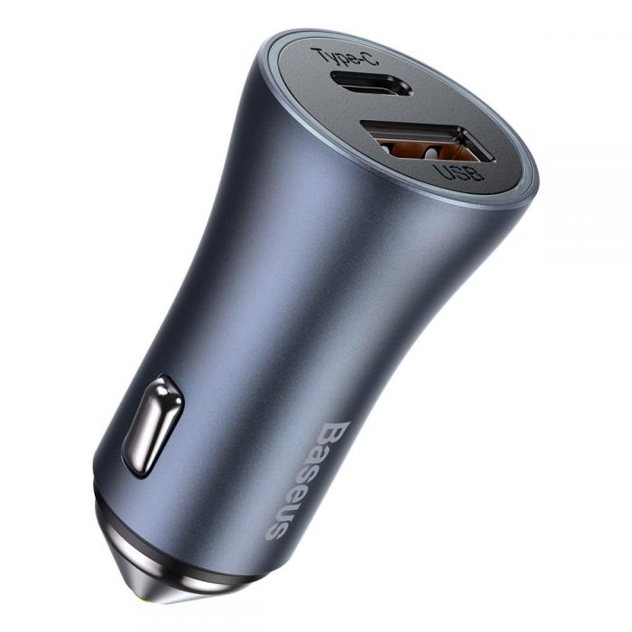 BASEUS - Baseus Golden 2-Port Bil Laddare Usb & USB-C 40w - Grå