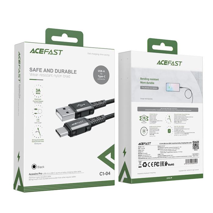 Acefast - Acefast USB-C till USB-A kabel 1.2m - Svart