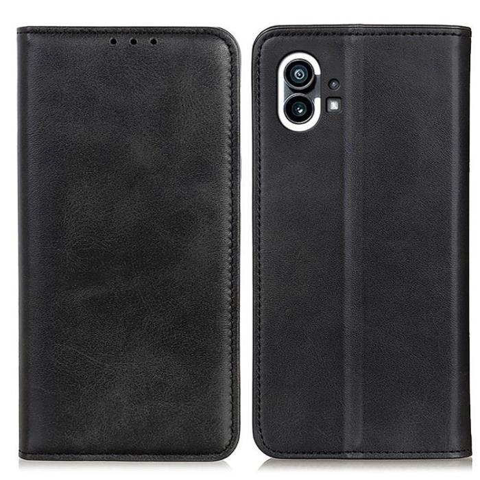 UTGATT1 - Nothing Phone 1 Plånboksfodral Magnetic Äkta Läder - Svart