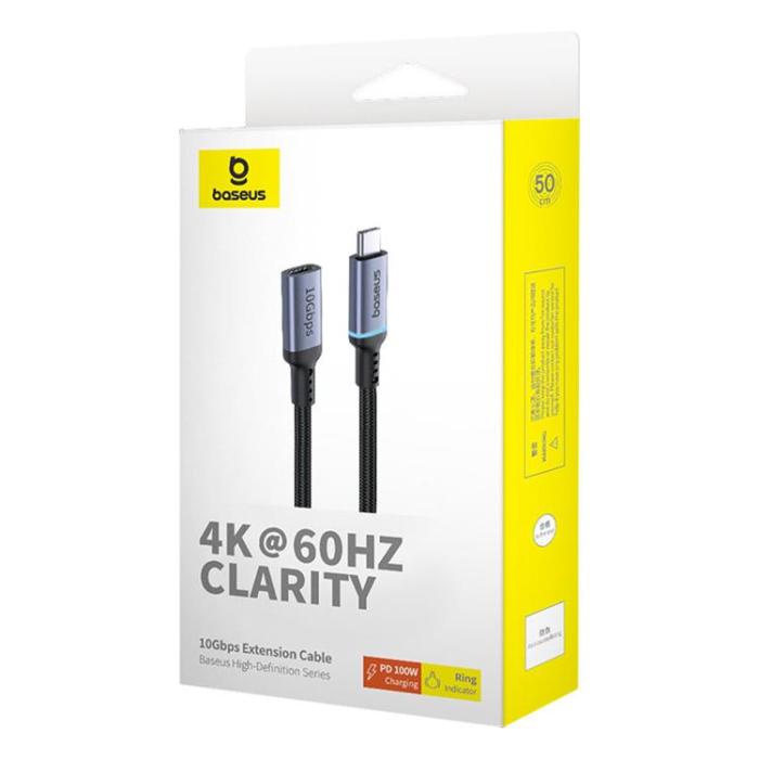 BASEUS - Baseus Förlängning Kabel USB-C Hane/USB-C Hona 0.5m - Svart