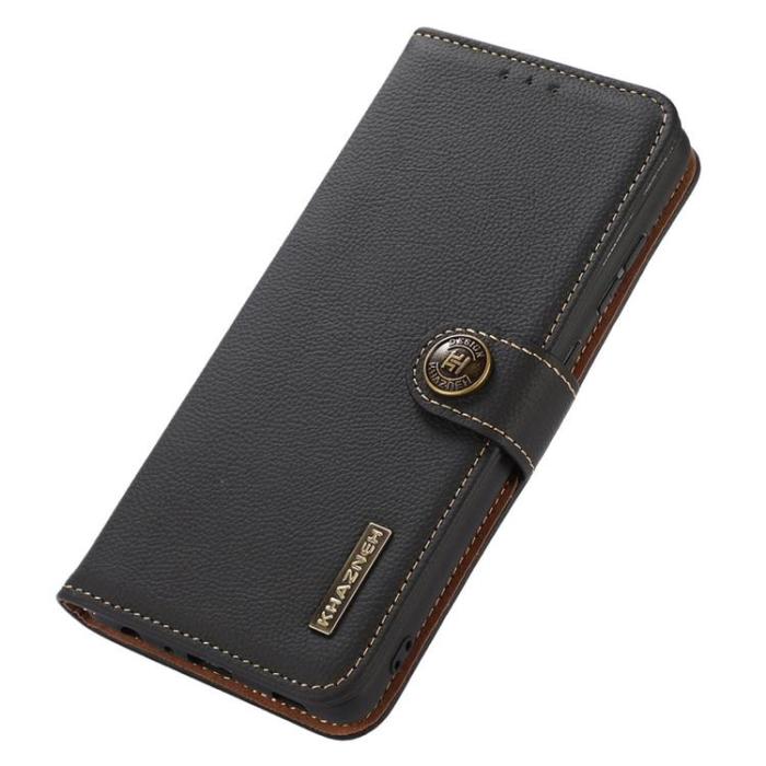 KHAZNEH - KHAZNEH OnePlus 10T 5G Plånboksfodral RFID Äkta Läder - Svart